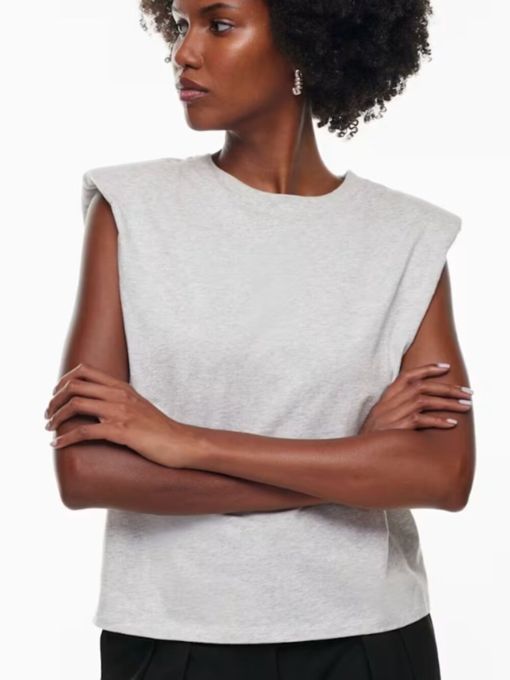 Aritzia Babaton Shoulder Pad Tank Size Medium Light Cool Gray EUC